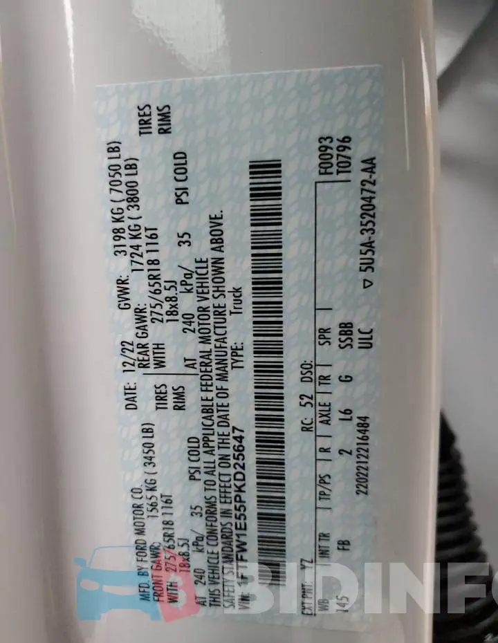1FTFW1E55PKD25647 Photo# 13