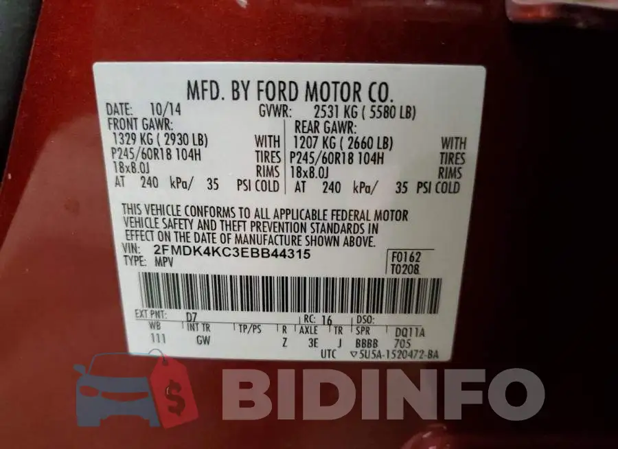 2FMDK4KC3EBB44315 Photo# 12
