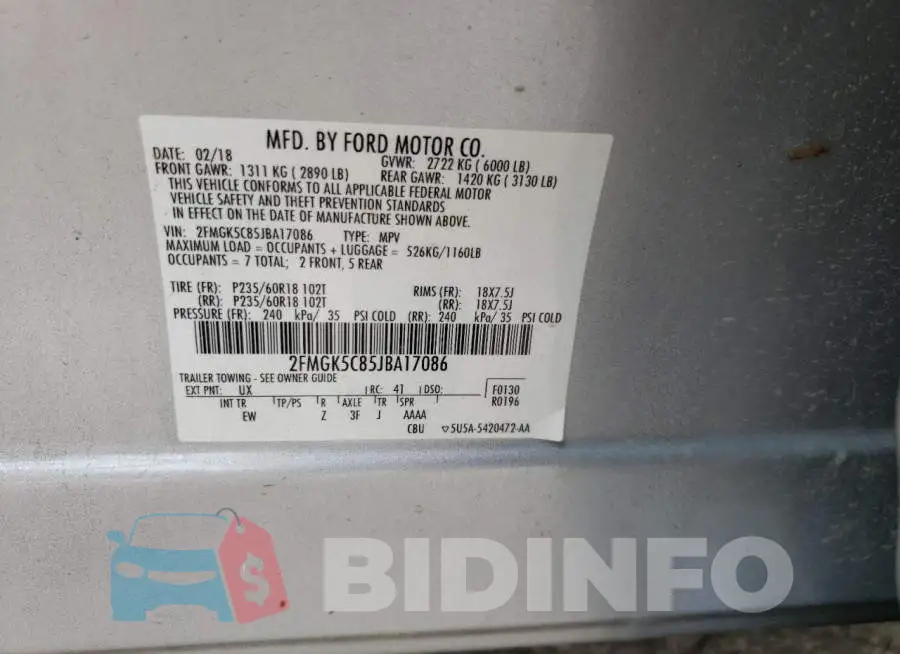 2FMGK5C85JBA17086 Photo# 13