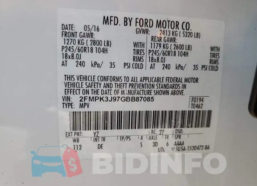 2FMPK3J97GBB87085 Photo# 14