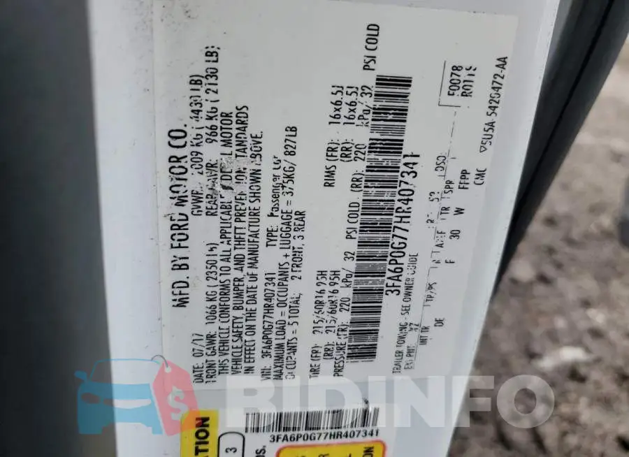 3FA6P0G77HR407341 Photo# 12