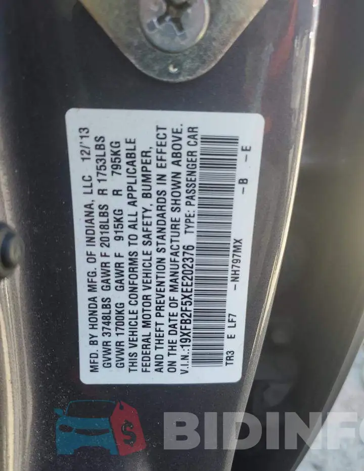 19XFB2F5XEE202376 Photo# 12