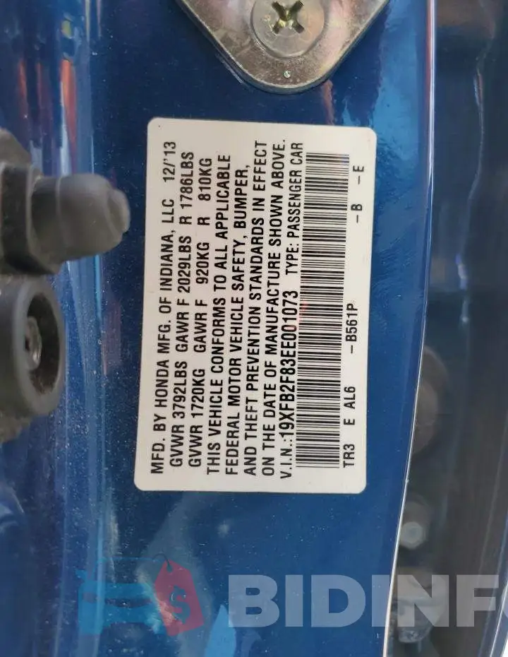 19XFB2F83EE001073 Photo# 12