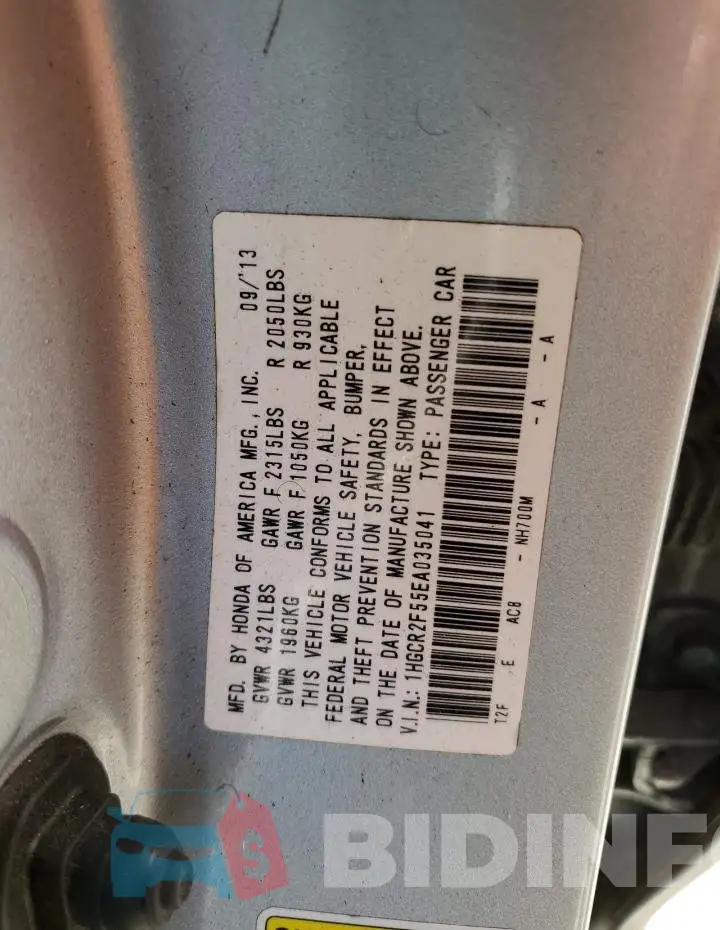 1HGCR2F55EA035041 Photo# 12