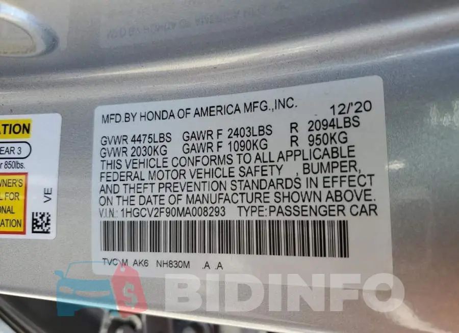 1HGCV2F90MA008293 Photo# 12