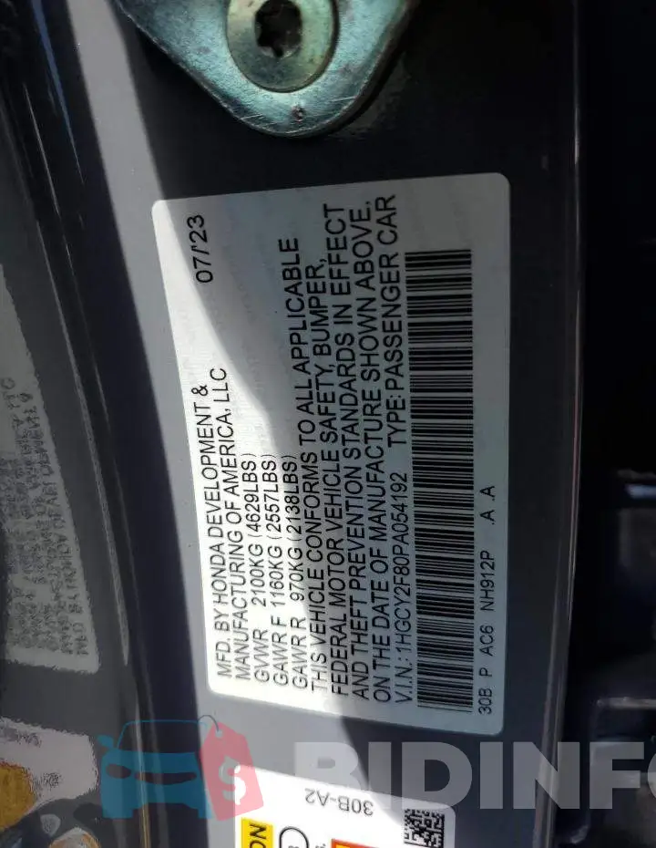 1HGCY2F80PA054192 Photo# 12