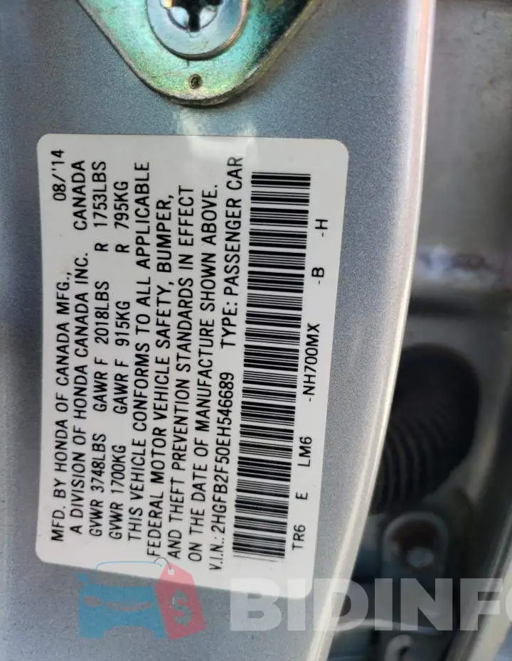 2HGFB2F50EH546689 Photo# 12