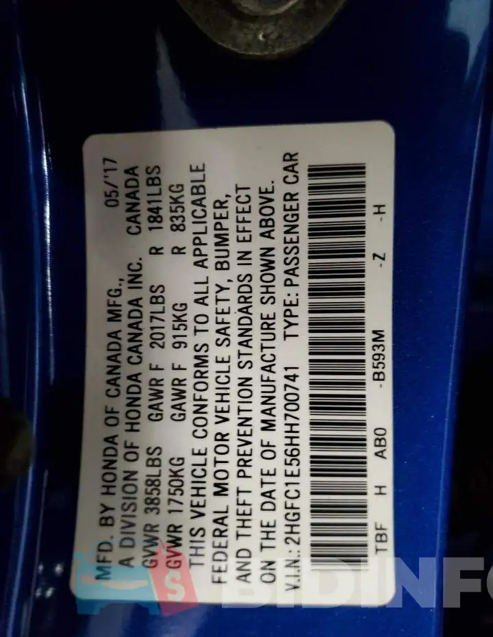 2HGFC1E56HH700741 Photo# 12