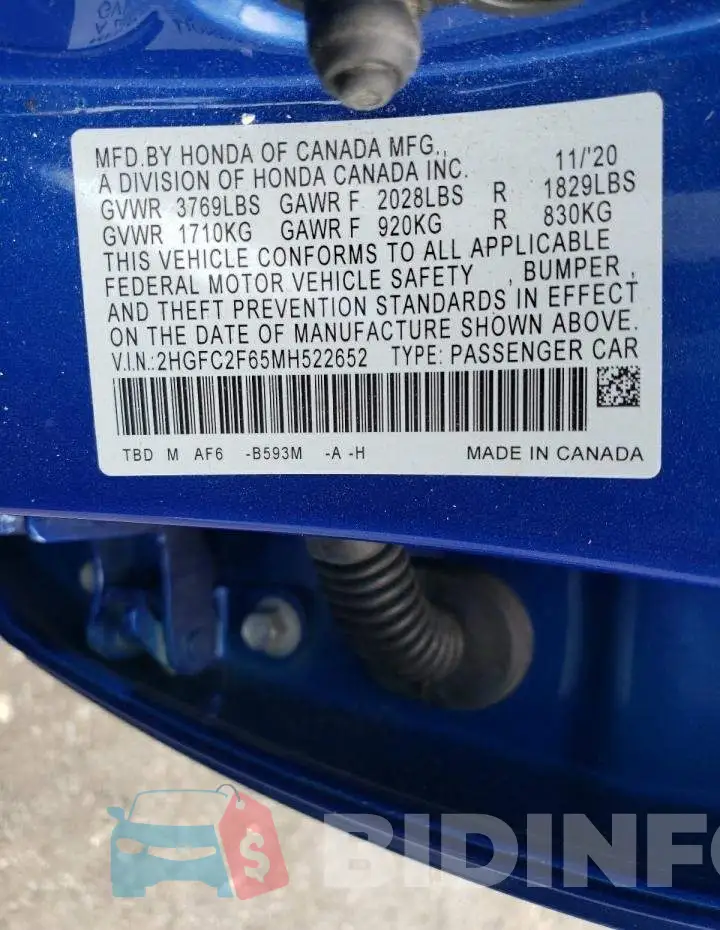2HGFC2F65MH522652 Photo# 12