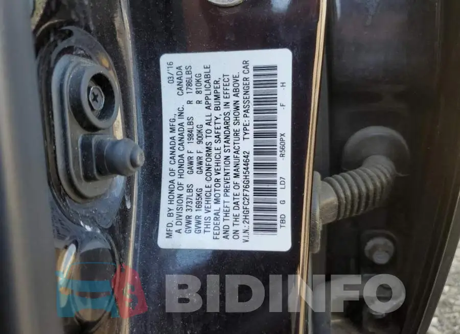 2HGFC2F76GH544642 Photo# 12