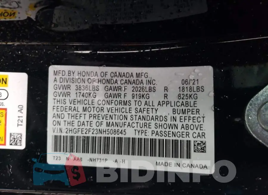 2HGFE2F23NH508645 Photo# 12