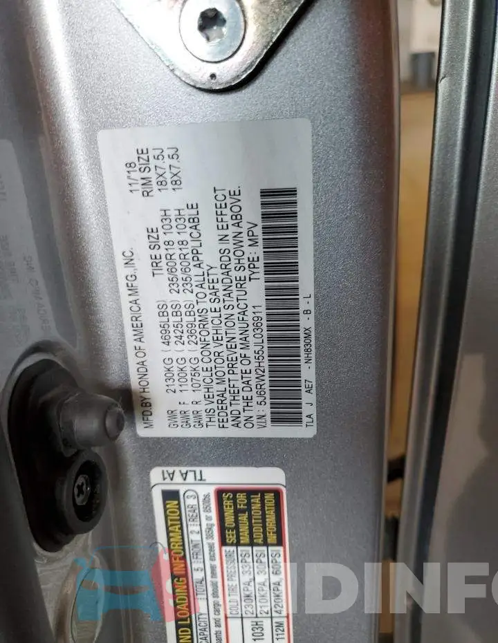 5J6RW2H55JL036911 Photo# 12