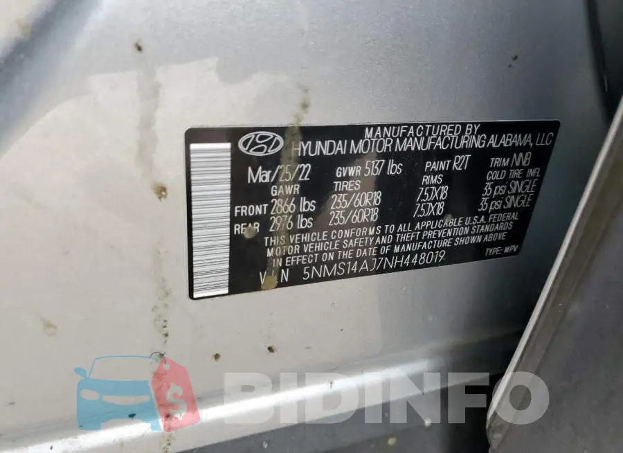 5NMS14AJ7NH448019 Photo# 12