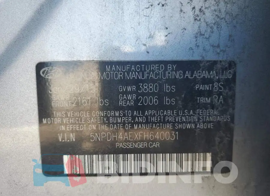 5NPDH4AEXFH640031 Photo# 12
