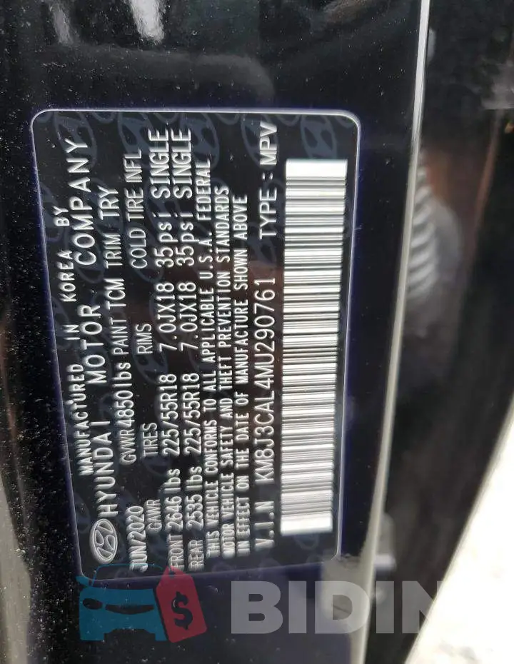 KM8J3CAL4MU290761 Photo# 13