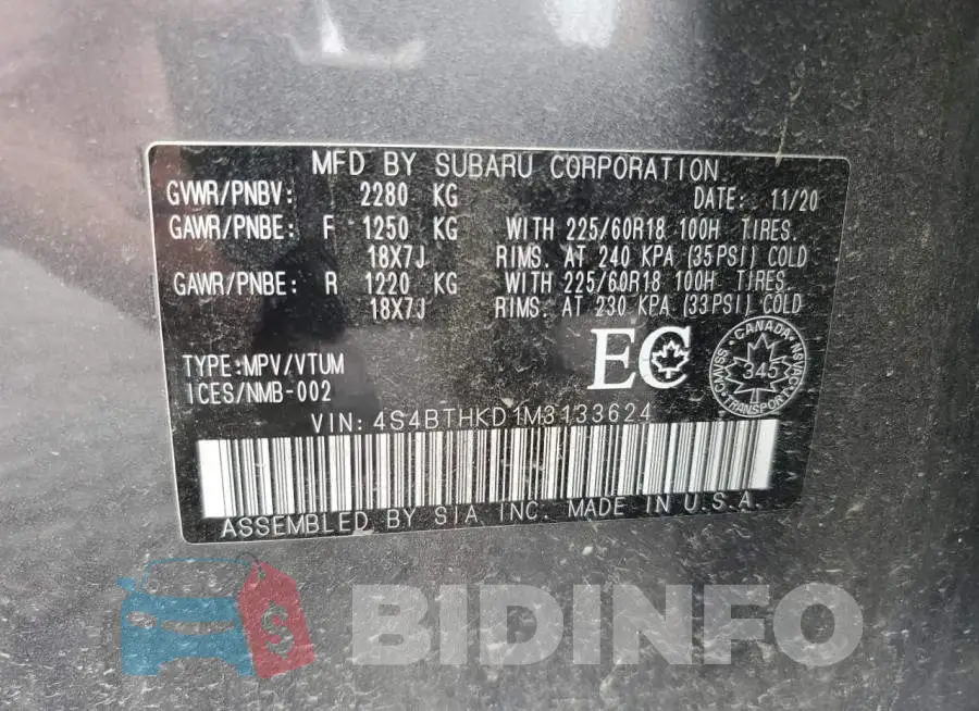4S4BTHKD1M3133624 Photo# 14