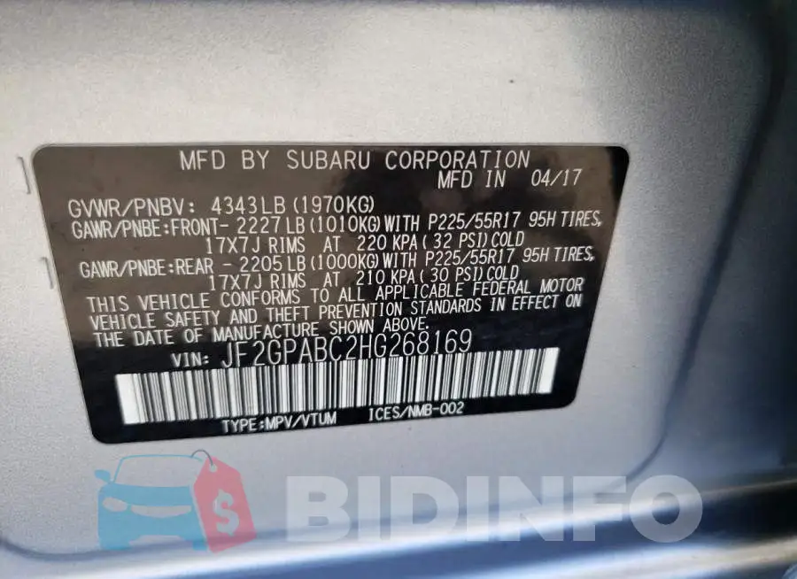 JF2GPABC2HG268169 Photo# 12