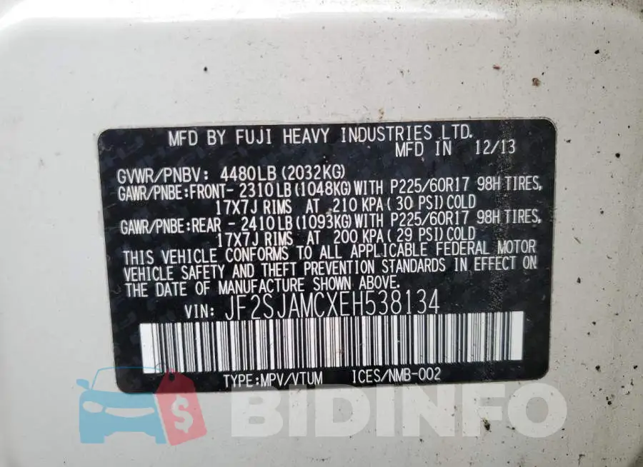 JF2SJAMCXEH538134 Photo# 13