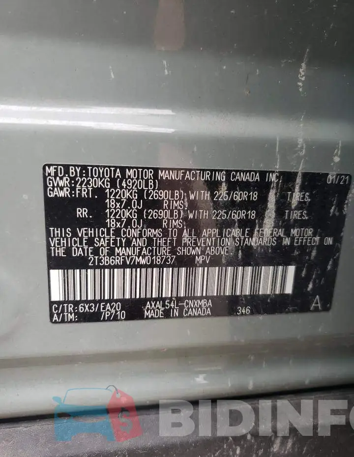 2T3B6RFV7MW018737 Photo# 13