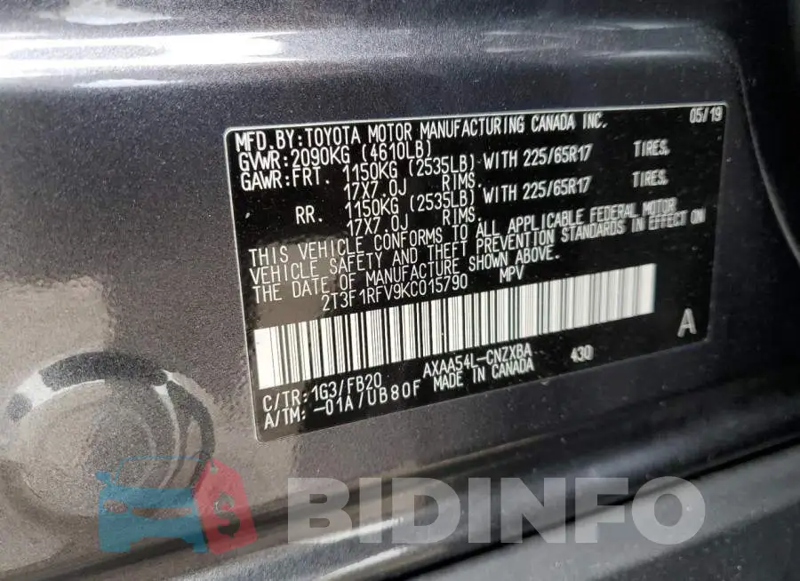 2T3F1RFV9KC015790 Photo# 13