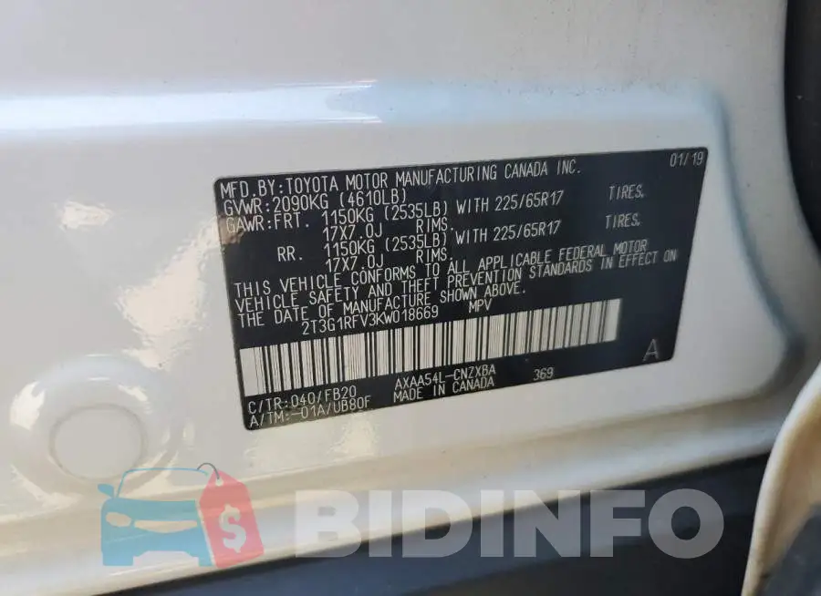 2T3G1RFV3KW018669 Photo# 13