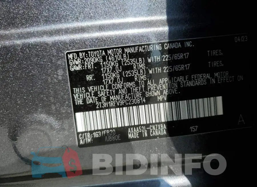 2T3H1RFV9PC230814 Photo# 14