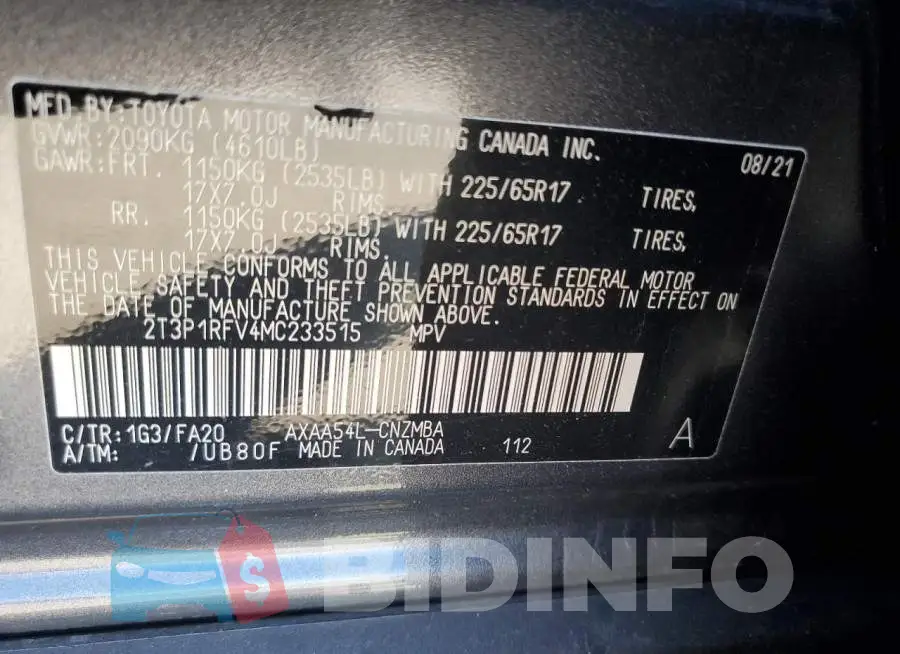 2T3P1RFV4MC233515 Photo# 12