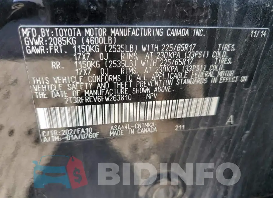 2T3RFREV6FW263810 Photo# 12
