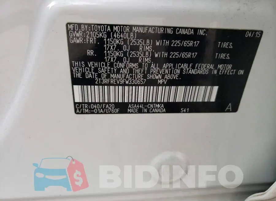 2T3RFREV9FW330657 Photo# 13