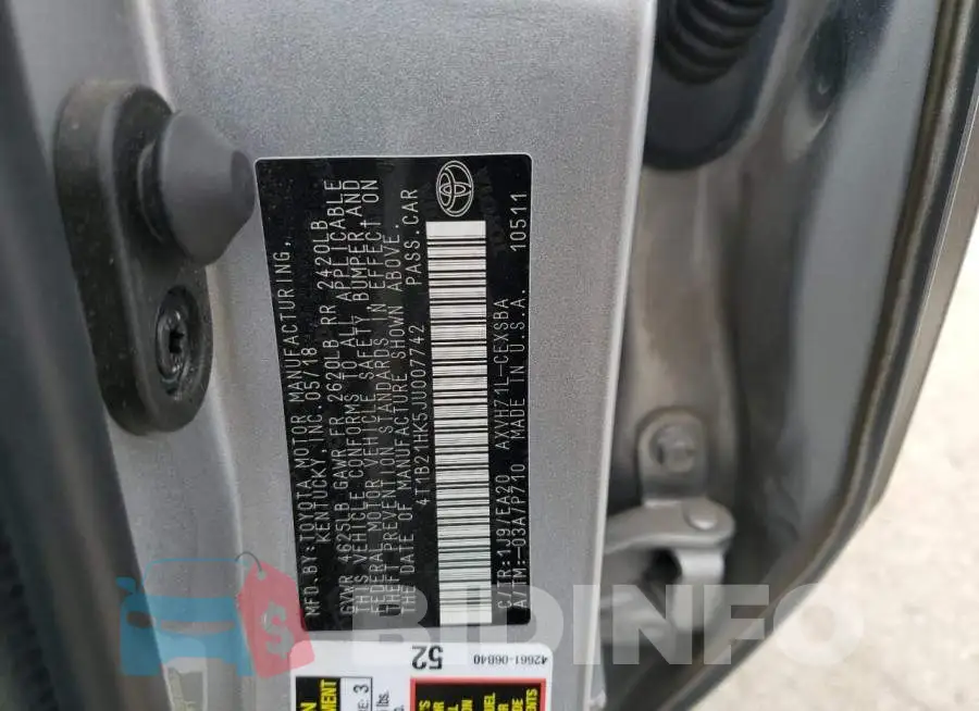 4T1B21HK5JU007742 Photo# 12