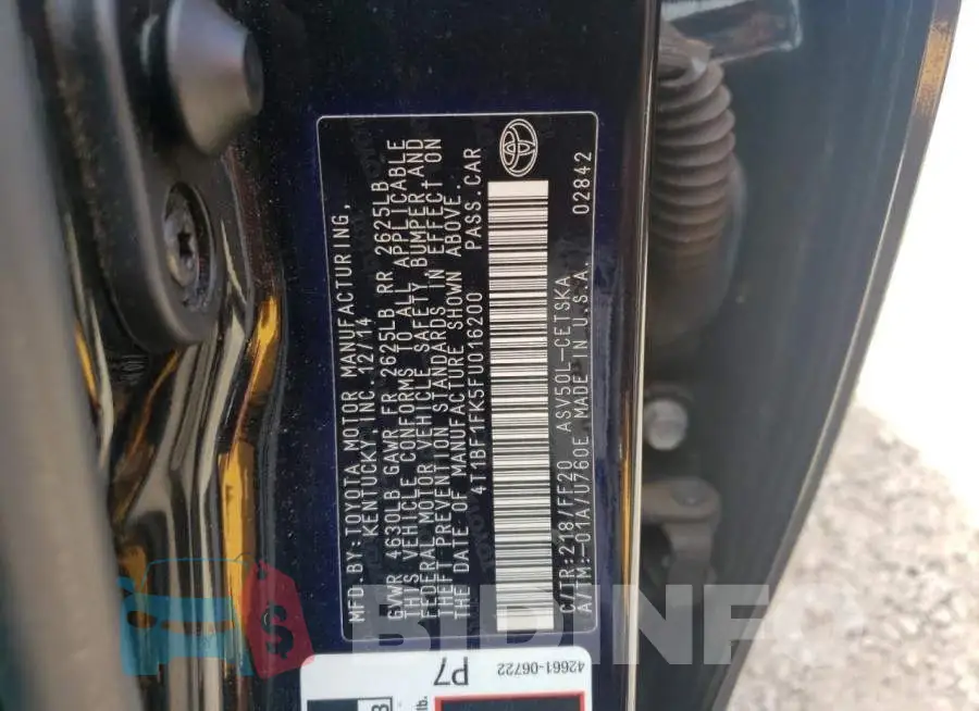 4T1BF1FK5FU016200 Photo# 12