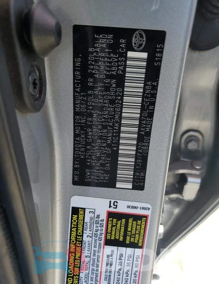 4T1C11AK3MU602420 Photo# 12
