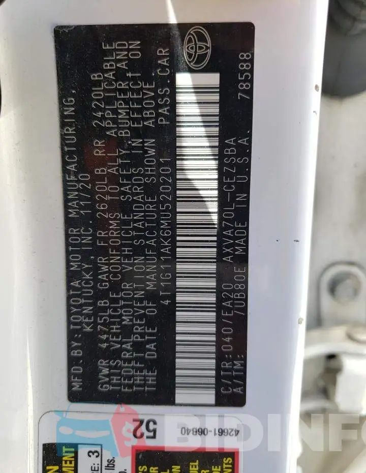 4T1G11AK6MU520201 Photo# 12