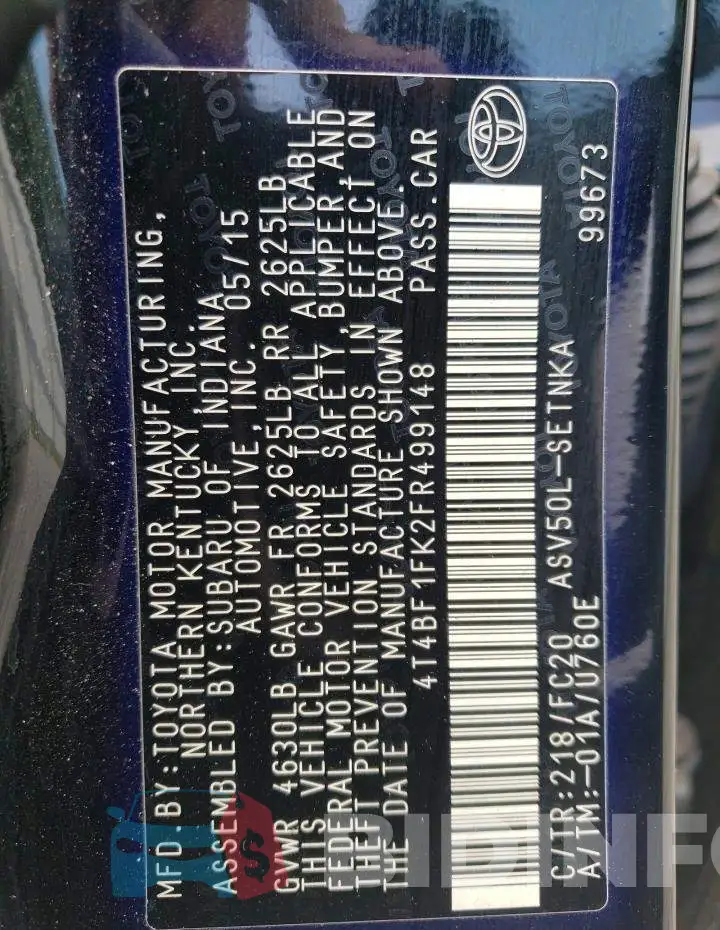 4T4BF1FK2FR499148 Photo# 12