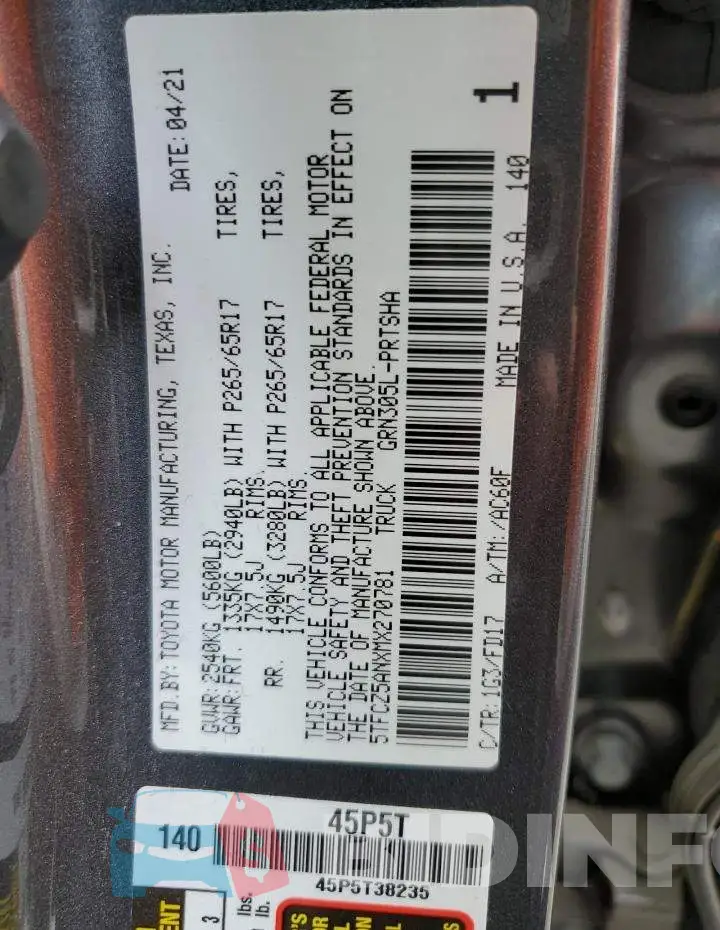 5TFCZ5ANXMX270781 Photo# 13