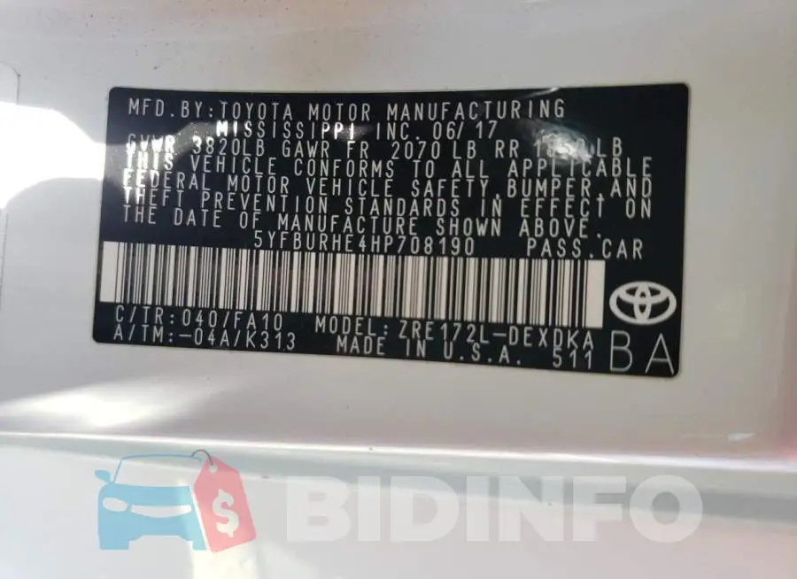 5YFBURHE4HP708190 Photo# 13
