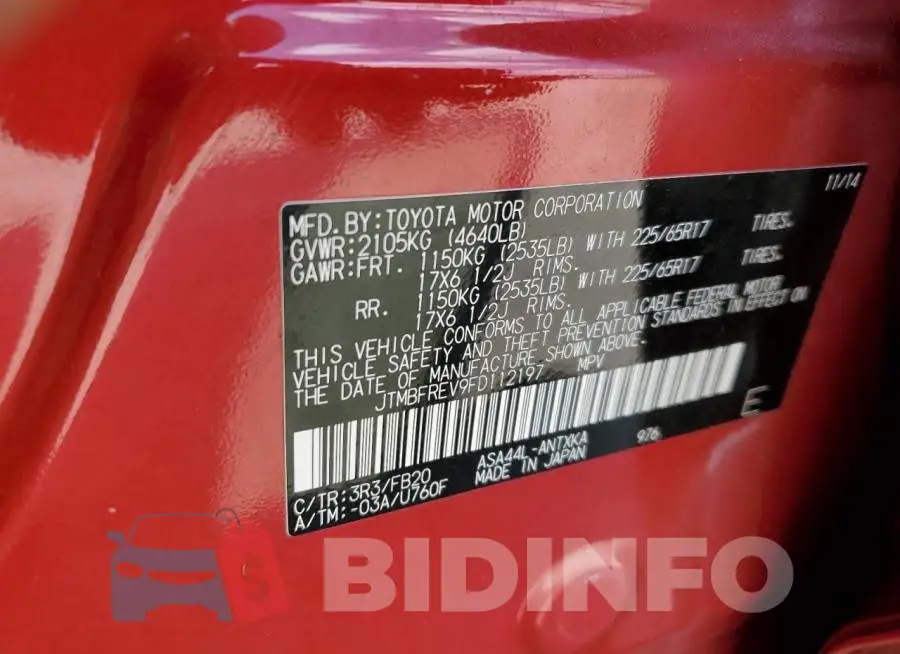 JTMBFREV9FD112197 Photo# 12