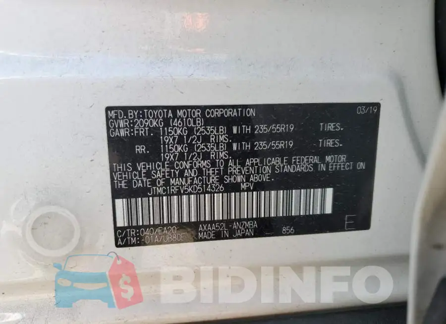 JTMC1RFV5KD514326 Photo# 13
