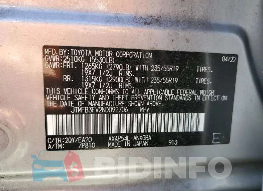 JTMFB3FV2ND092706 Photo# 13