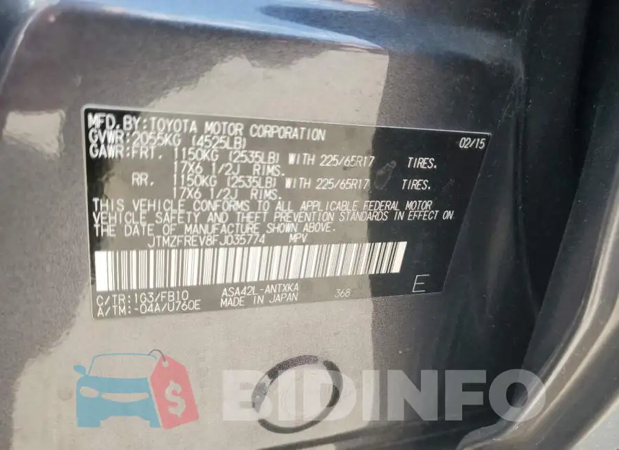JTMZFREV8FJ035774 Photo# 12