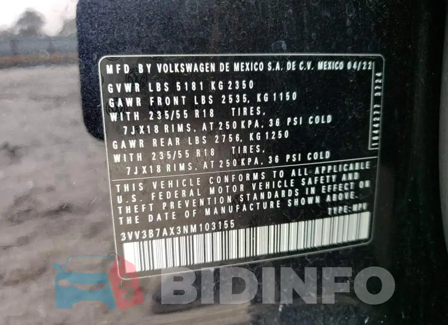 3VV3B7AX3NM103155 Photo# 14