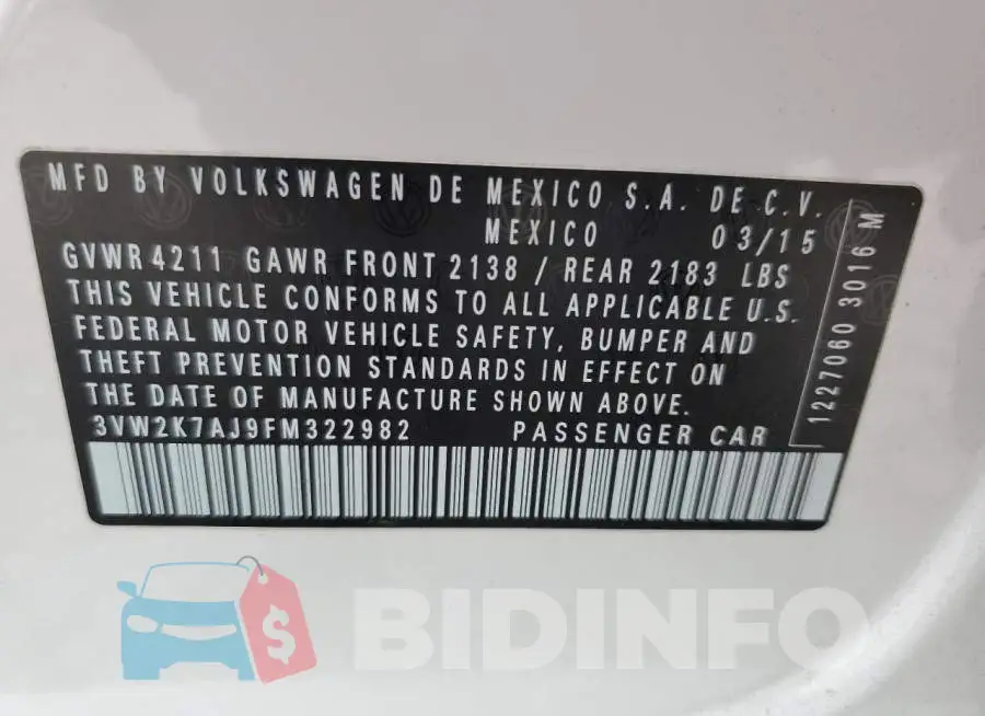 3VW2K7AJ9FM322982 Photo# 12