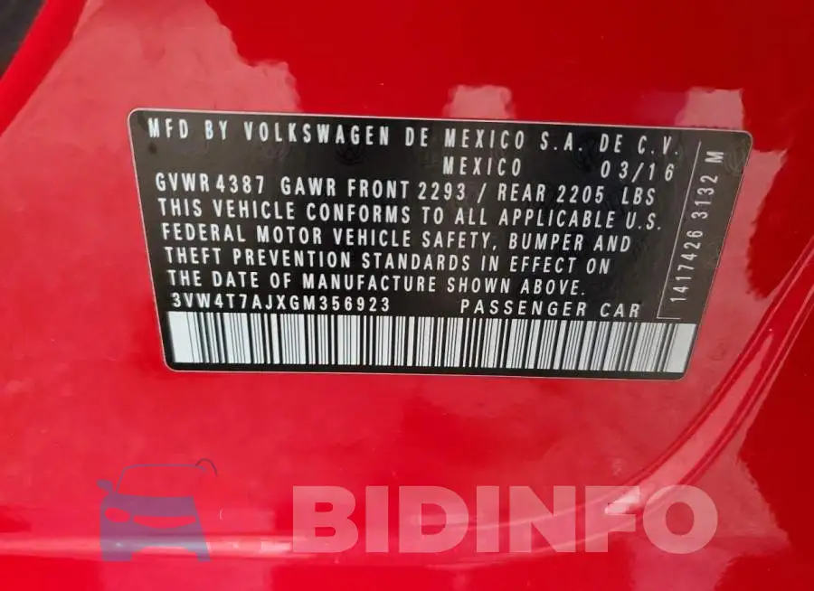 3VW4T7AJXGM356923 Photo# 12