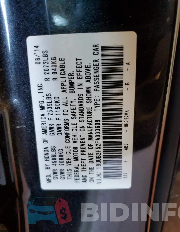 19UUB2F52FA003609 Photo# 12