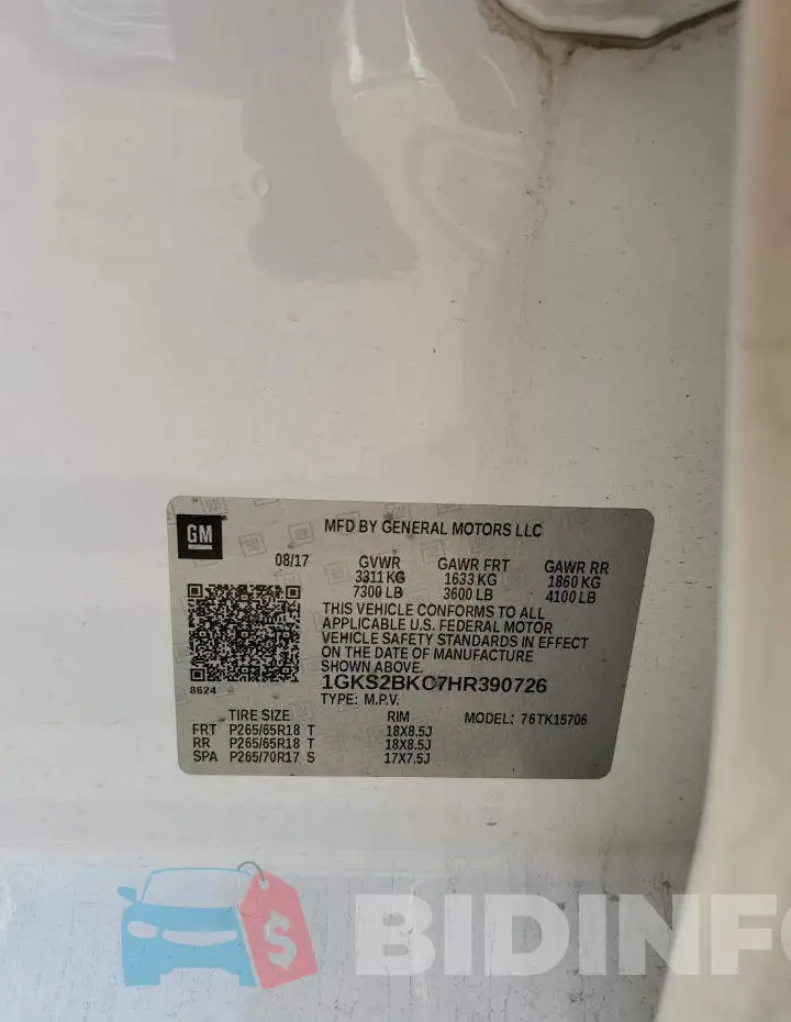 1GKS2BKC7HR390726 Photo# 12