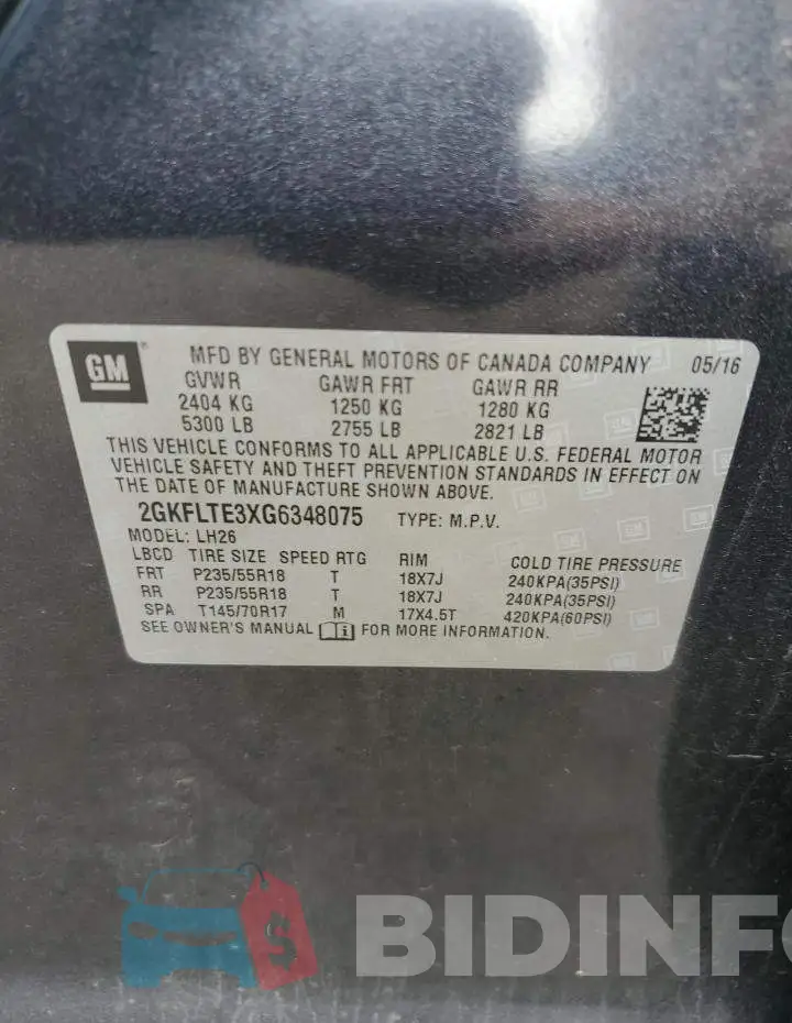 2GKFLTE3XG6348075 Photo# 12