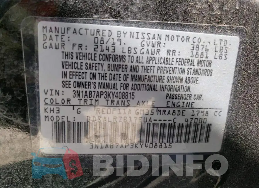 3N1AB7AP3KY408815 Photo# 12