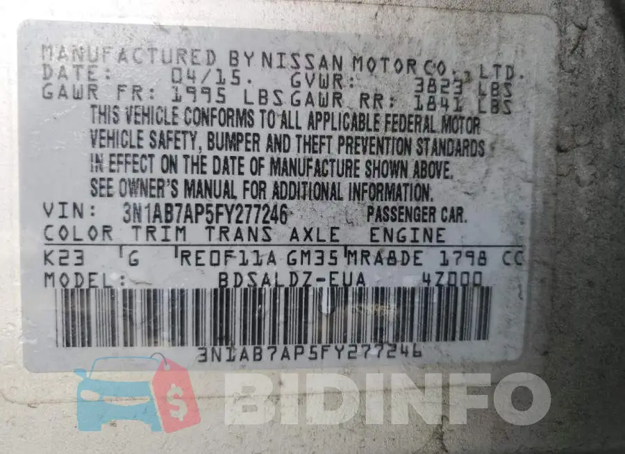 3N1AB7AP5FY277246 Photo# 13