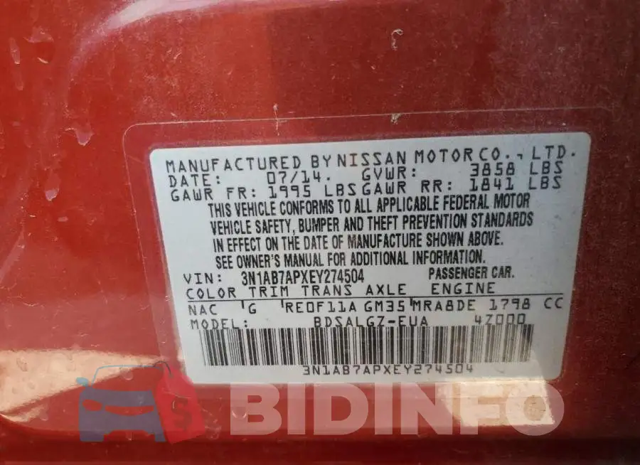 3N1AB7APXEY274504 Photo# 12