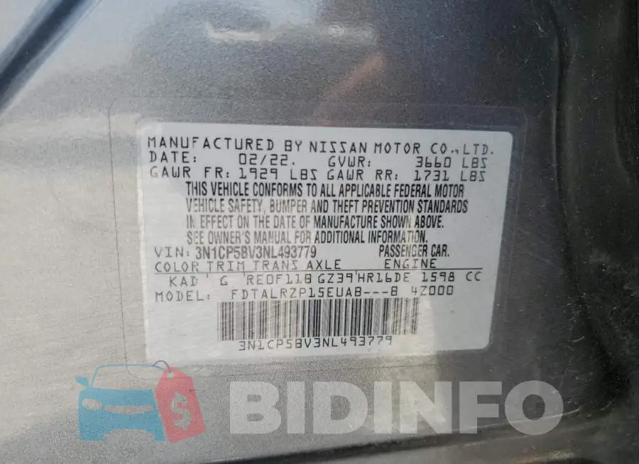 3N1CP5BV3NL493779 Photo# 14